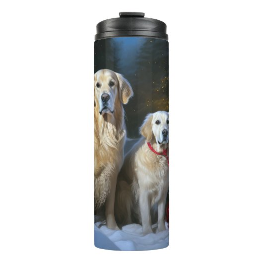Golden Retriever Snowy Sleigh Weihnachtsdekor Thermosbecher (Vorderseite)
