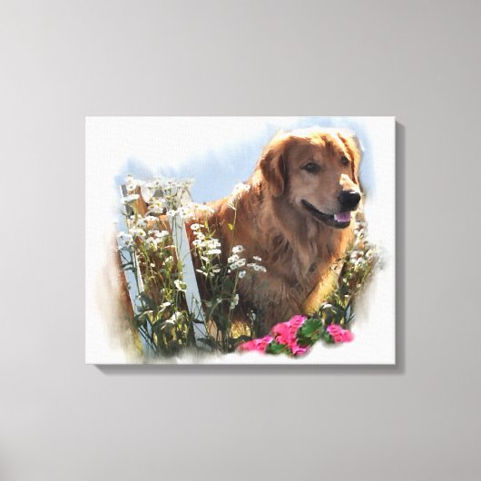 Golden Retriever Sommergarten Leinwanddruck (Vorderseite)