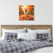 Golden Retriever springt in Leaf Pile Leinwanddruck (Insitu (Schlafzimmer))