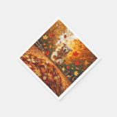 Golden Retriever springt in Leaf Pile Serviette (Ecke)