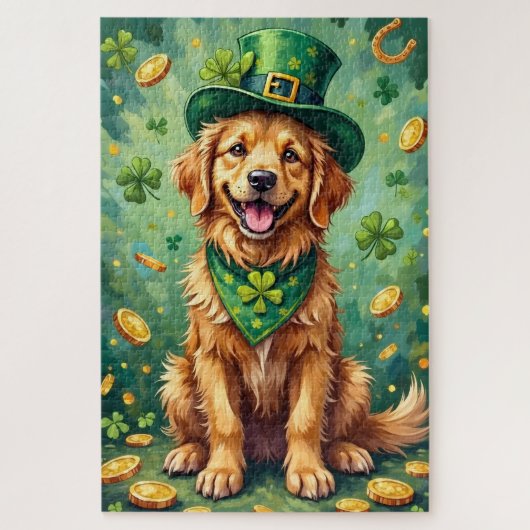 Golden Retriever St Patrick’s Day Lucky Dog Puzzle (Vertikal)