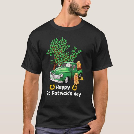 Golden Retriever St Patricks Day Truck Kleeblatt P T-Shirt (Vorderseite)