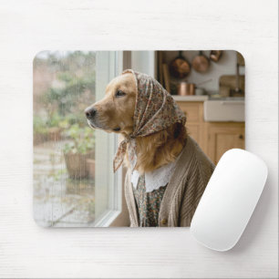 Golden Retriever starrt aus einem regnerischen Fen Mousepad