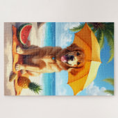 Golden Retriever Strandentspannungsszene Puzzle (Horizontal)