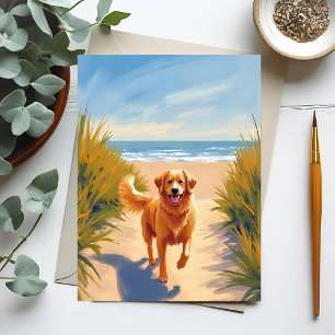 Golden Retriever Strandweg   Ocean Dog Haustier Postkarte