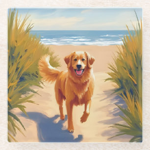 Golden Retriever Strandweg Ocean Dog Pet Glasuntersetzer