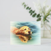 Golden Retriever Swimming - Hund Art Postkarte (Stehend Vorderseite)