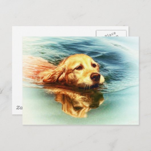 Golden Retriever Swimming - Hund Art Postkarte (Vorne/Hinten)