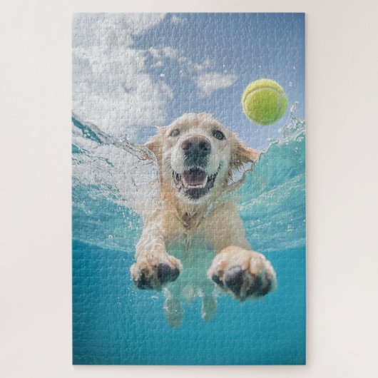 Golden Retriever Tauchen Tennis Ball Unterwasser Puzzle (Vertikal)
