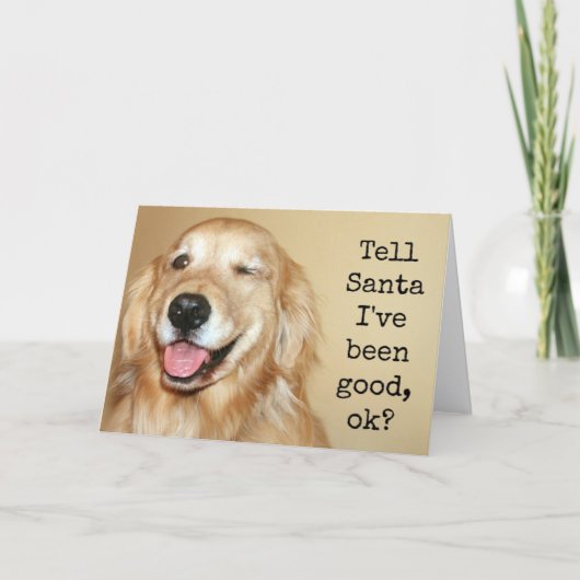 Golden Retriever "Tell Santa" Weihnachtskarte Feiertagskarte (Vorderseite)