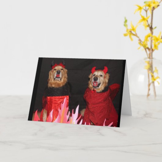 Golden retriever teuflisches Halloween Karte (Gelbe Blume)