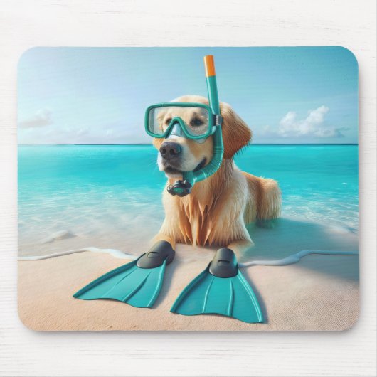 Golden Retriever Tragen von Schnorchel und Flossen Mousepad (Vorne)