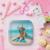 Golden Retriever Tragen von Schnorchel und Flossen Pappteller (Party)