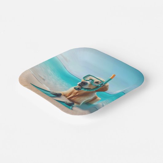 Golden Retriever Tragen von Schnorchel und Flossen Pappteller (Gewinkelt)