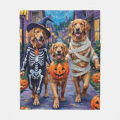 Golden Retriever Trick-or-Treating Halloween Fleecedecke (Vorderseite)