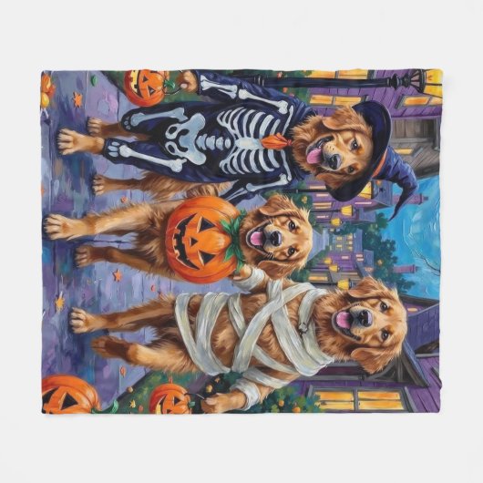 Golden Retriever Trick-or-Treating Halloween Fleecedecke (Vorderseite (Horizontal))