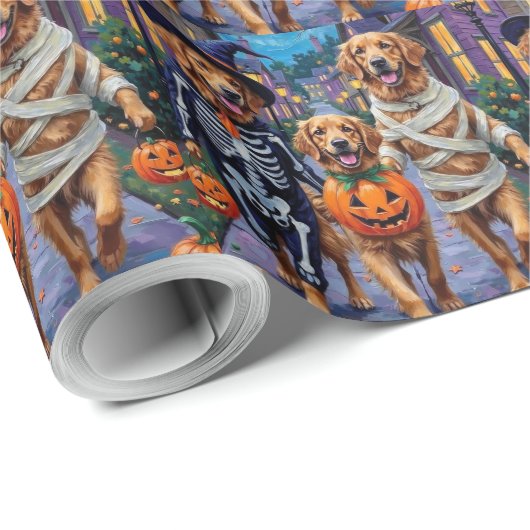 Golden Retriever Trick-or-Treating Halloween Geschenkpapier (Rolleneckpunkt)