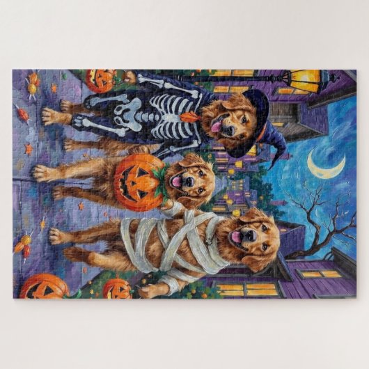 Golden Retriever Trick-or-Treating Halloween Puzzle (Horizontal)