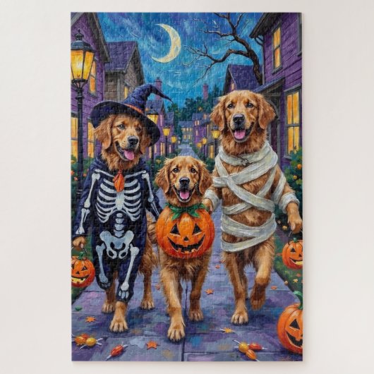Golden Retriever Trick-or-Treating Halloween Puzzle (Vertikal)