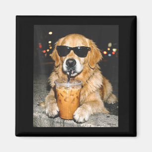Golden Retriever trinkt eisgekühlten Kaffee lustig Magnet
