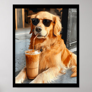Golden Retriever trinkt eisgekühlten Kaffee Poster