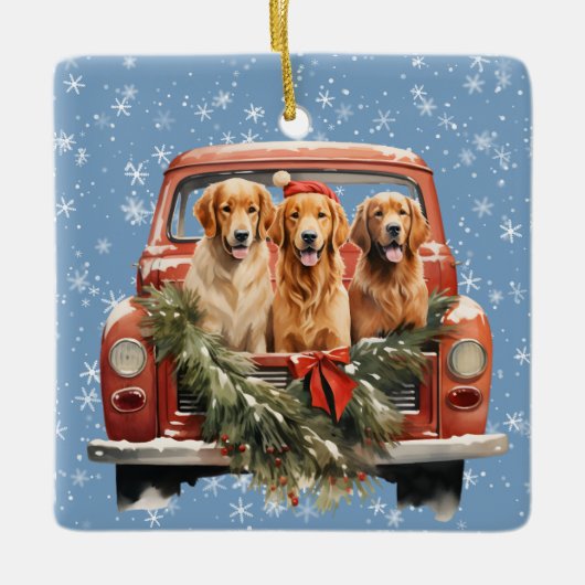 Golden Retriever Truck Triomphe Weihnachten Keramikornament (Vorderseite)