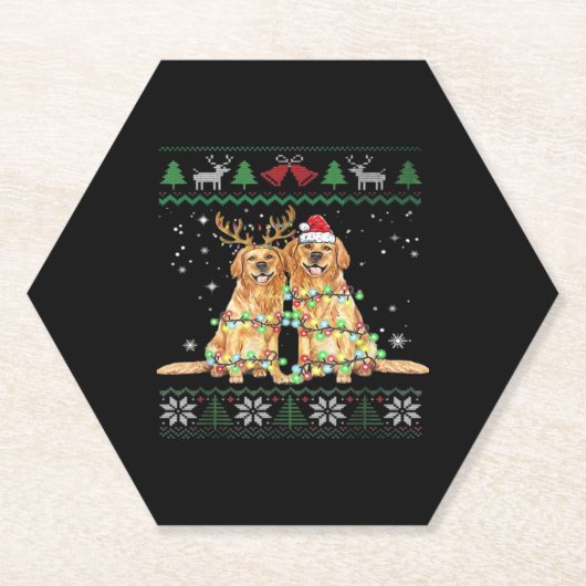 Golden retriever Ugly Christmas Dog Funny Christma Untersetzer (Vorderseite)