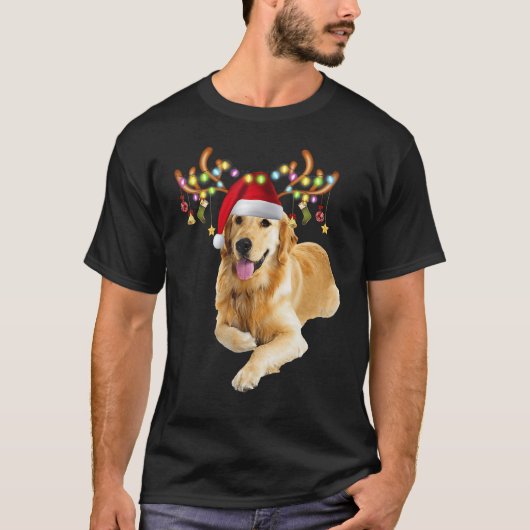 Golden Retriever Ugly Xmas Sweater Antlers Dog T-Shirt (Vorderseite)
