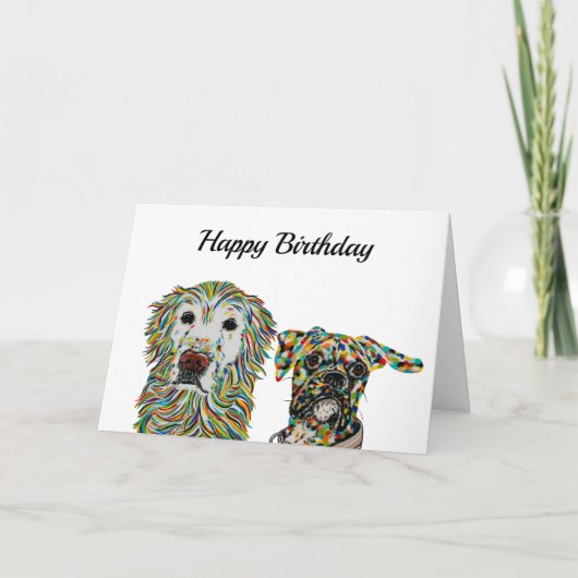 Golden Retriever und Boxer Birthday Card Karte (Vorderseite)