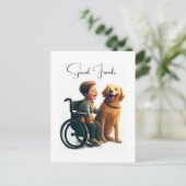 Golden Retriever und Boy Postkarte (Stehend Vorderseite)