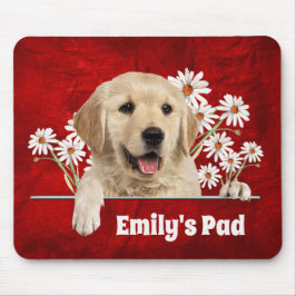 Golden Retriever und Daisies on Leather Mousepad