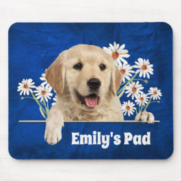 Golden Retriever und Daisies on Leather Mousepad