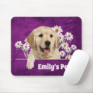 Golden Retriever und Daisies on Leather Mousepad