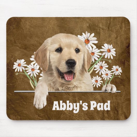 Golden Retriever und Daisies on Leather Mousepad (Vorne)