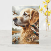 Golden Retriever und Enten zum Geburtstag Karte (Gelbe Blume)