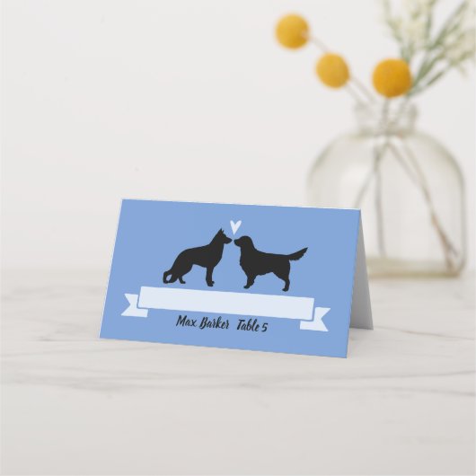 Golden Retriever und German Shepherds Wedding Platzkarte (Vorderseite)