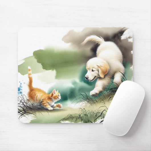 Golden Retriever und Ginger Kitten Mousepad (Mit Mouse)