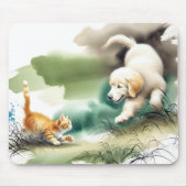 Golden Retriever und Ginger Kitten Mousepad (Vorne)