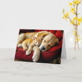 Golden Retriever und Gold Kitten Schlafen Karte (Gelbe Blume)