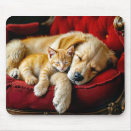 Golden Retriever und Gold Kitten Schlafen Mousepad