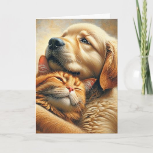 Golden Retriever und Ingwerkatze Geburtstag Karte (Vorderseite)