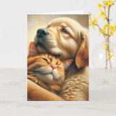 Golden Retriever und Ingwerkatze Geburtstag Karte (Gelbe Blume)