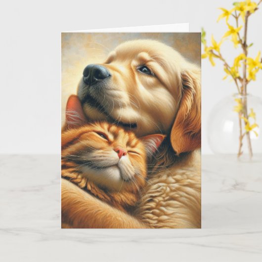 Golden Retriever und Ingwerkatze Geburtstag Karte (Gelbe Blume)