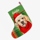 Golden Retriever und Kariert mit Hundenname Großer Weihnachtsstrumpf (Rückseite (Hängend))