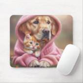 Golden Retriever und Kitten in Pink Hoodie Mousepad (Mit Mouse)