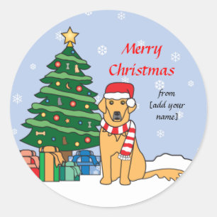 Golden Retriever und Weihnachtsbaum Runder Aufkleber