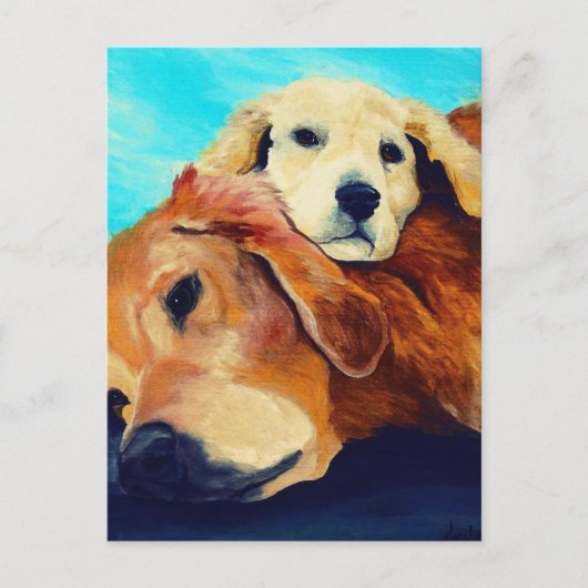 Golden Retriever und Welpe Postkarte (Vorderseite)