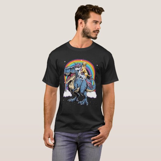 Golden Retriever Unicorn Riding on T rex Dinosaur T-Shirt (Vorne ganz)