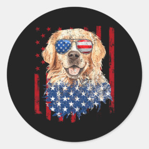 Golden Retriever Usa Retro 4. Juli Runder Aufkleber