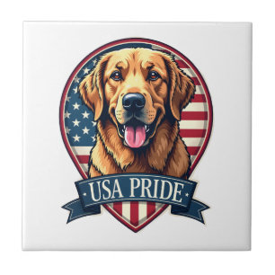 Golden Retriever USA Stolz Vintage Hund Tee 4 Fliese